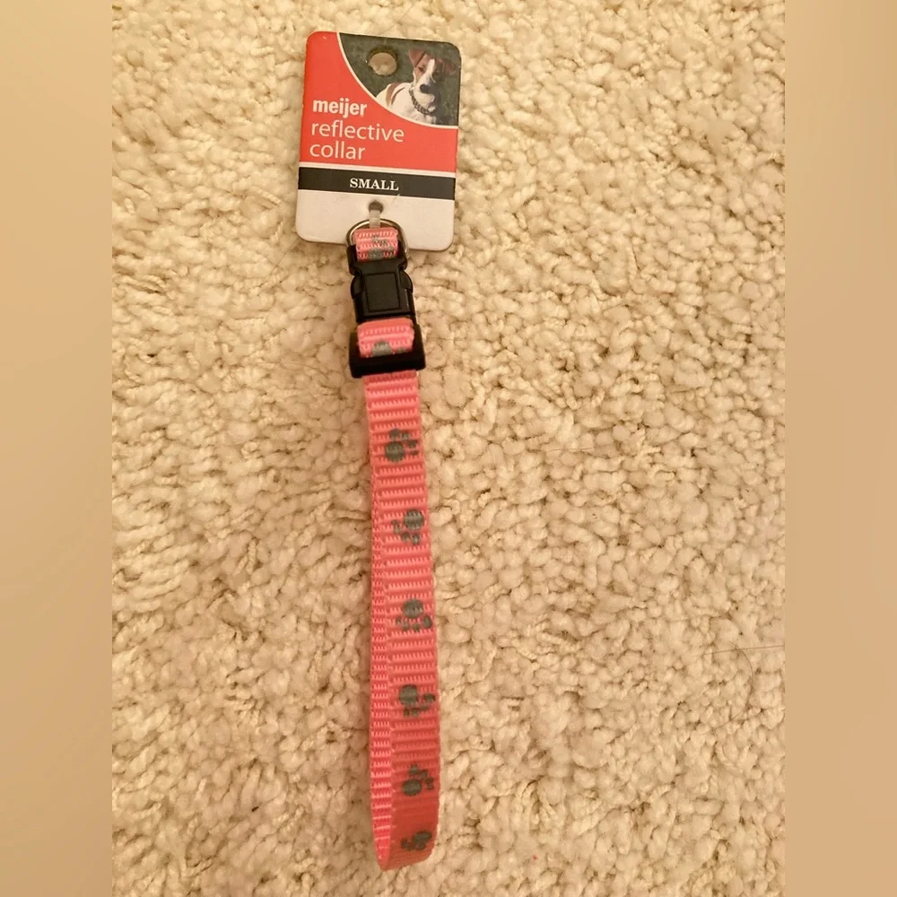 NWT 2 DOG COLLARS RHINESTONE BLING RED PAW PRINT PINK